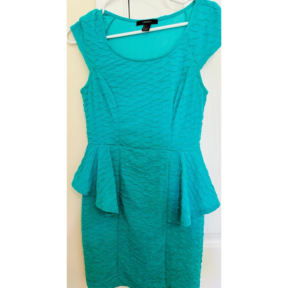 Forever‎ 21 Teal Peplum Dress Textured Sleeveless Party Cocktail Small